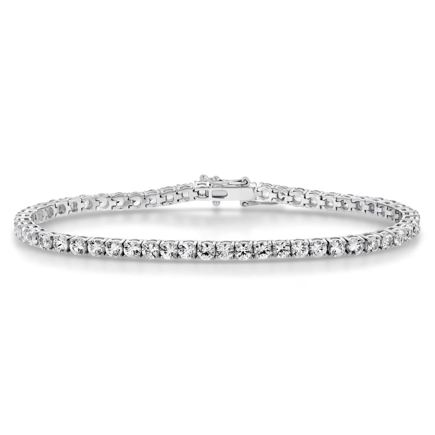Lab Created White Sapphire Round Cut Gemstone Tennis Bracelet in Sterling Silver