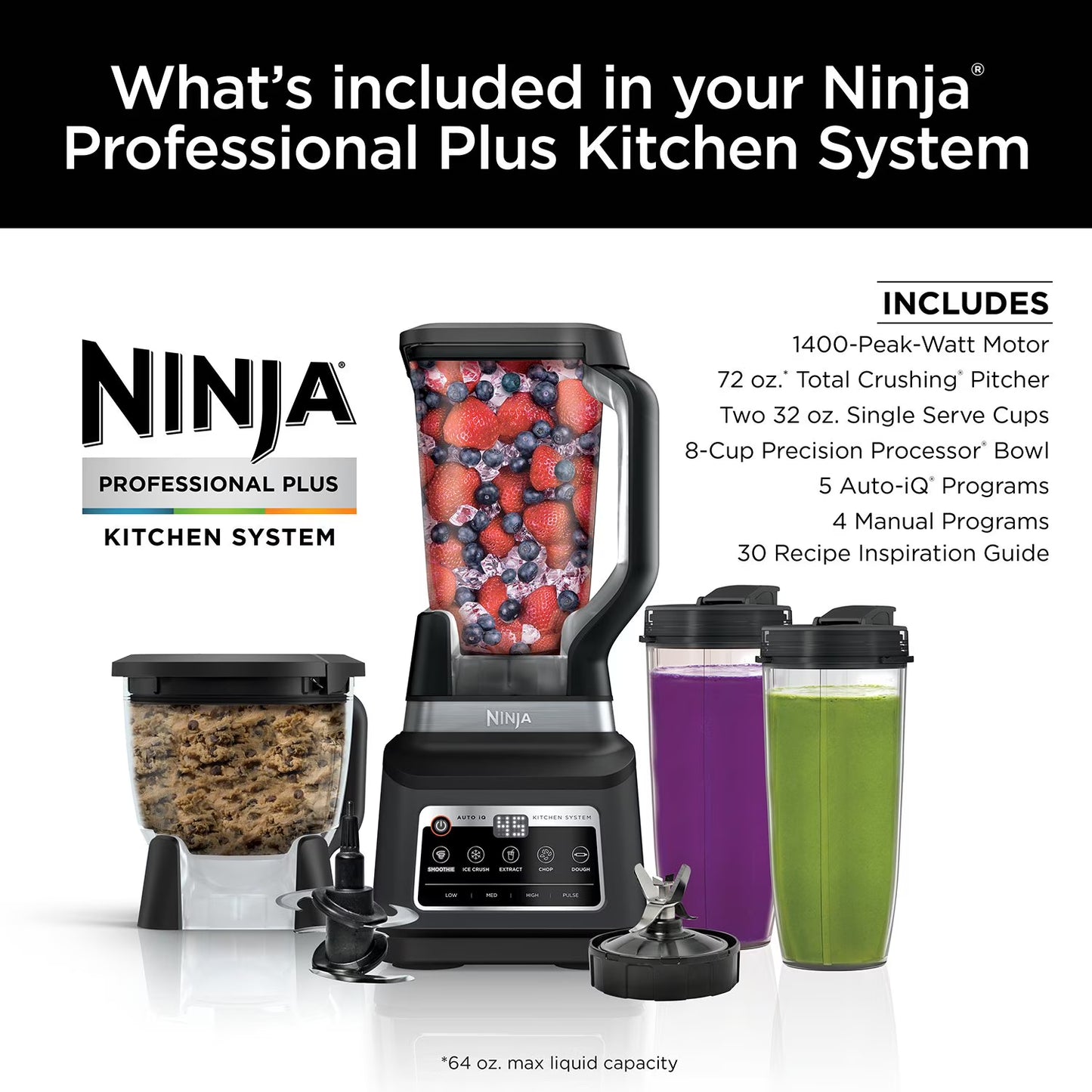 Ninja Professional Plus Kitchen System Blender and 8-Cup Food Processor with Auto-iQ