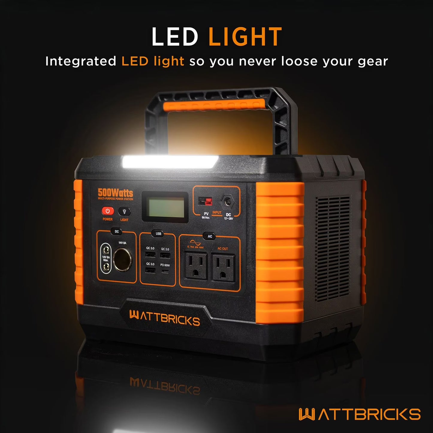 500 Watt Wattbricks Energy Inc. MP500 Portable Power Station 500W Solar Generator
