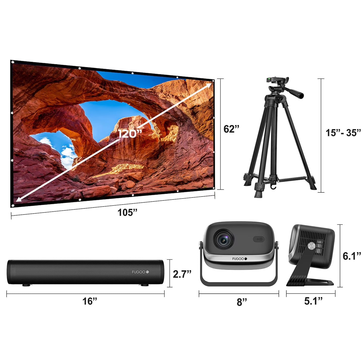 Fugoo Outdoor Projector & Soundbar Bundle with Tripod & 120" Foldable Screen