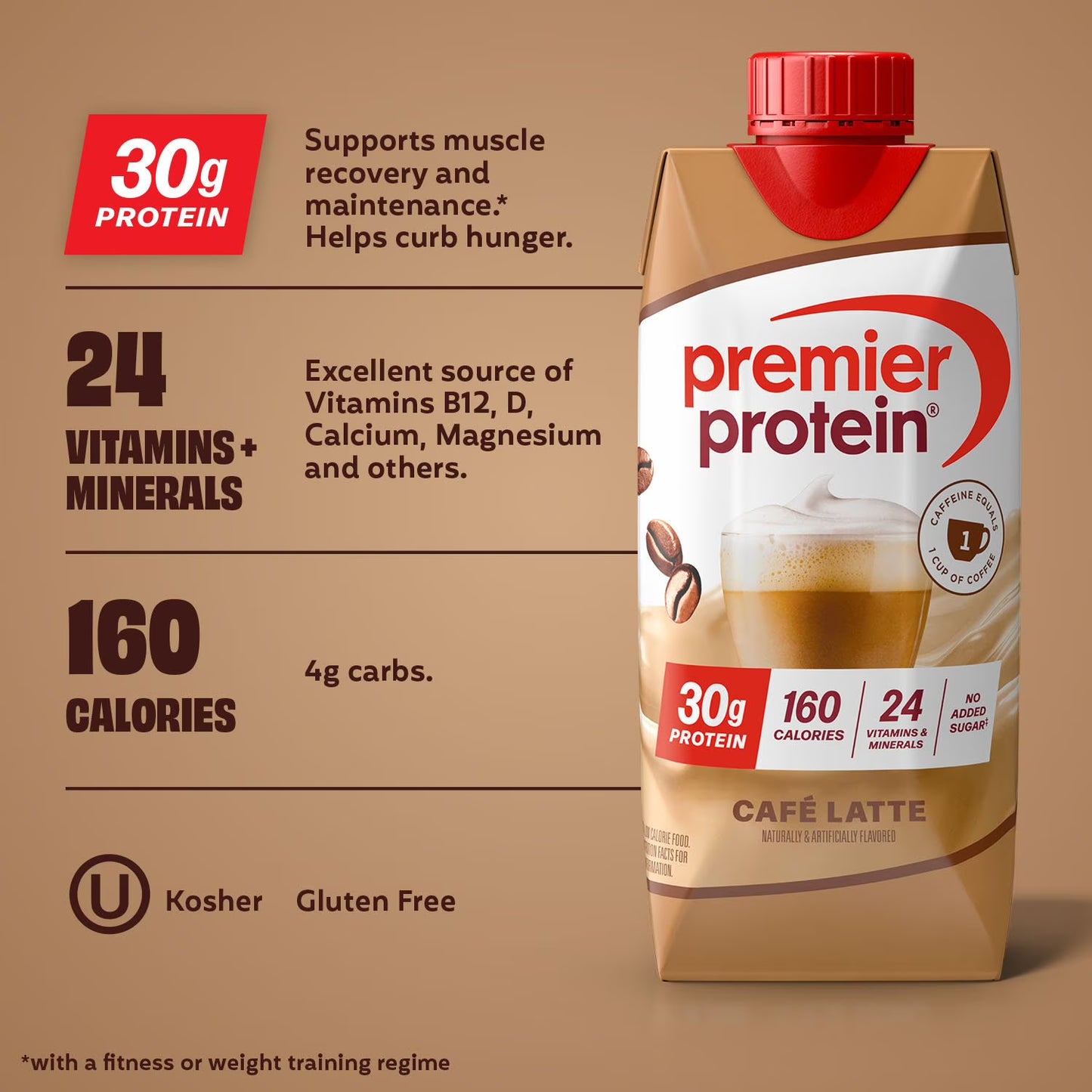Premier Protein 30g High Protein Shake, Café Latte 11 fl. oz., 15 pk.