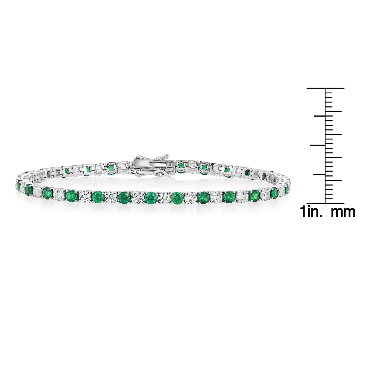 Lab Created White Sapphire Round Cut Gemstone Tennis Bracelet in Sterling Silver