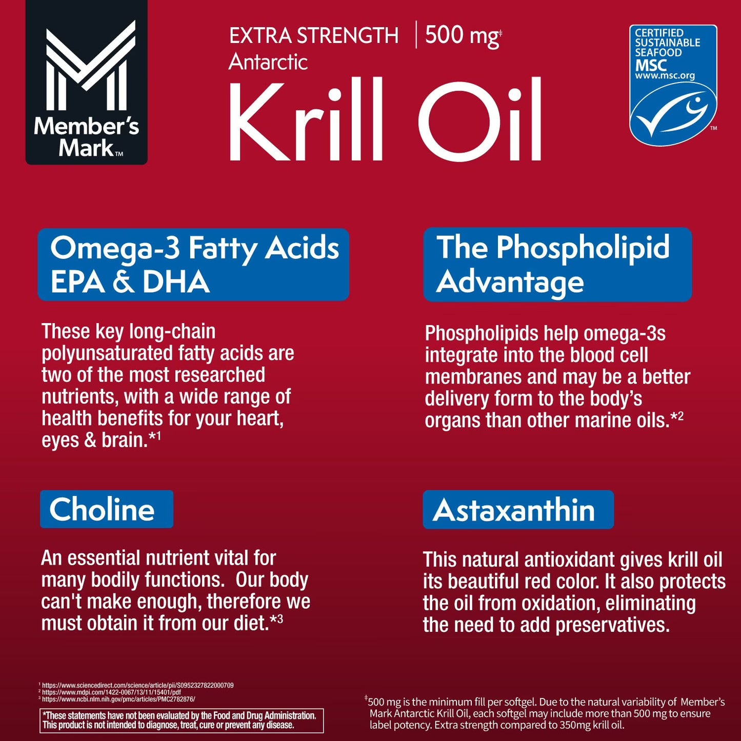 Extra Strength Antarctic Pure Omega-3 Krill Oil, 500 mg, 160 ct.