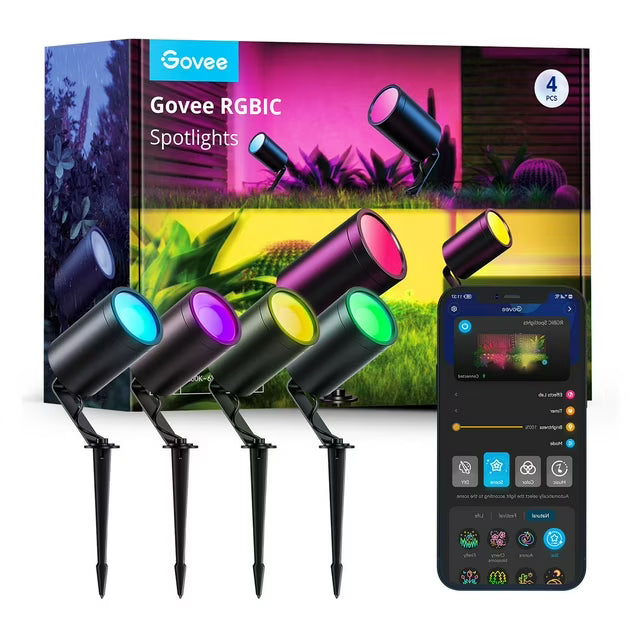 Govee RGBIC Outdoor Spotlights, 4pk.