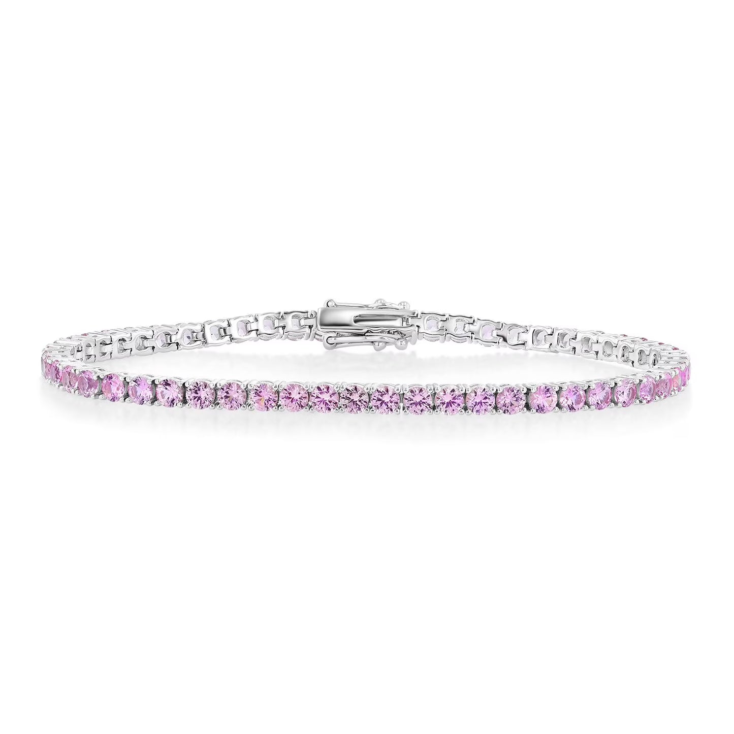Lab Created White Sapphire Round Cut Gemstone Tennis Bracelet in Sterling Silver