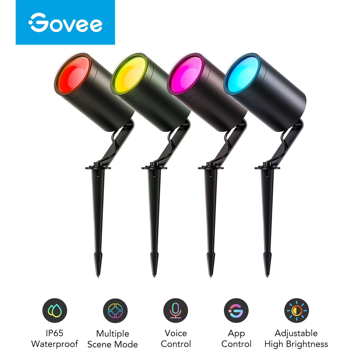 Govee RGBIC Outdoor Spotlights, 4pk.
