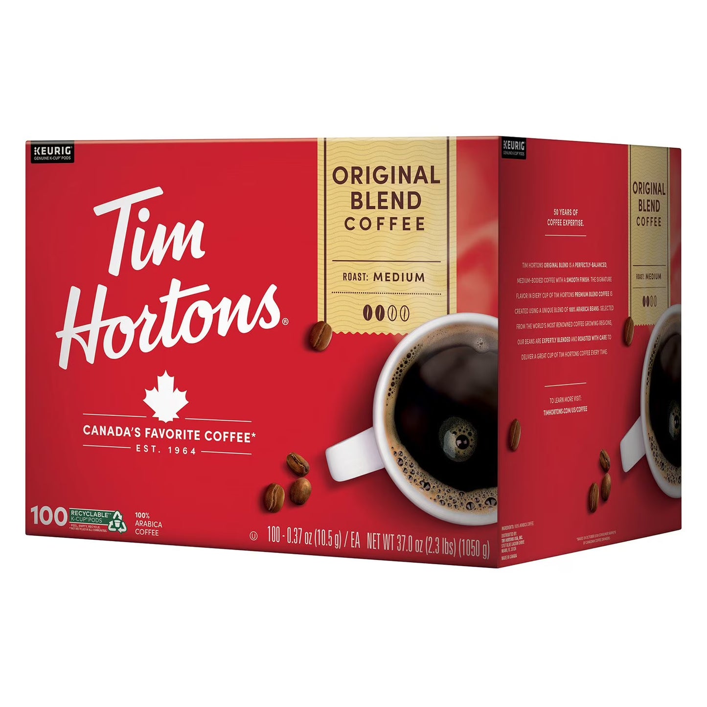 Tim Hortons Premium Medium Roast K-Cup Coffee Pods, Original Blend, 100 ct.
