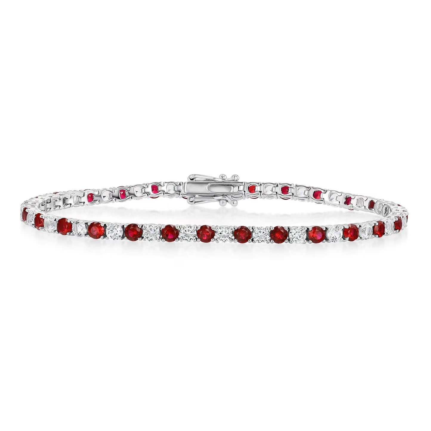 Lab Created White Sapphire Round Cut Gemstone Tennis Bracelet in Sterling Silver