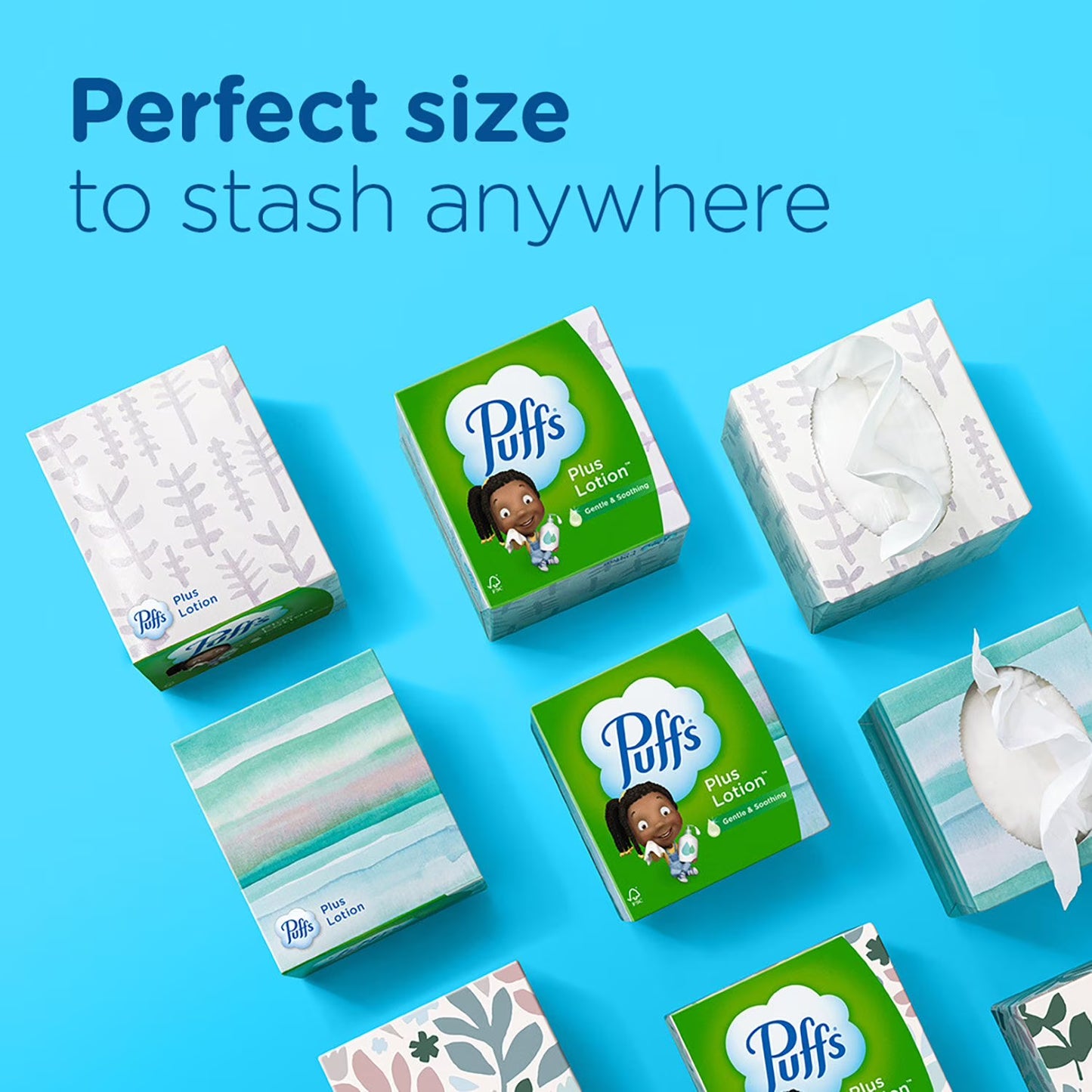 Puffs Plus Lotion 2-Ply Facial Tissues 12 Cube Boxes, 72 tissues/box