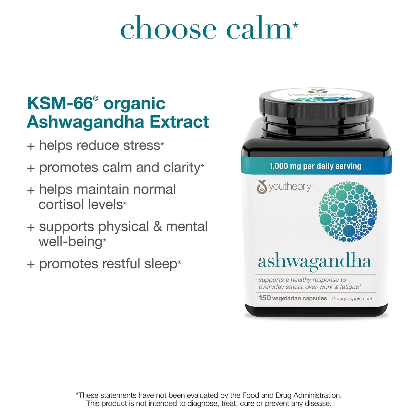 Youtheory Ashwagandha 1000 mg. Vegetarian Capsules, 150 ct.