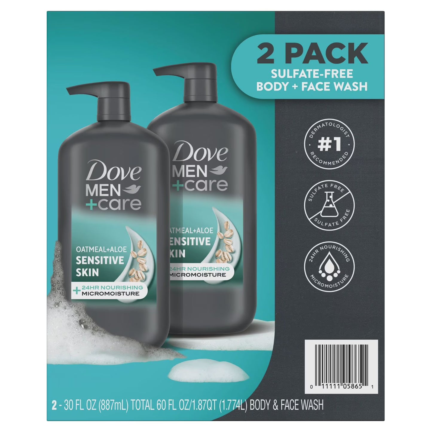 Dove Men+Care Sensitive Skin Body & Face Wash, 30 fl. oz., 2 pk.