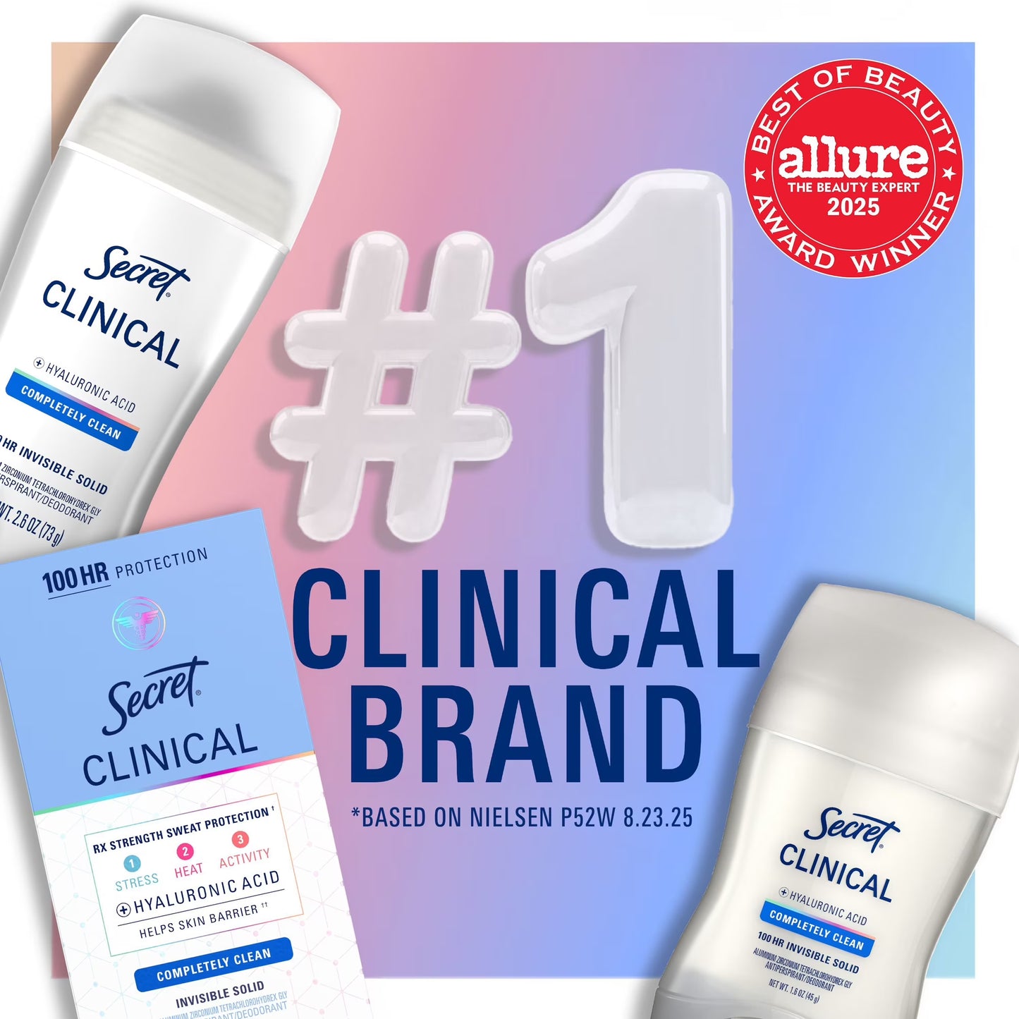 Secret Clinical Strength Invisible Solid Antiperspirant Deodorant, Completely Clean, 1.6 oz., 3 pk.