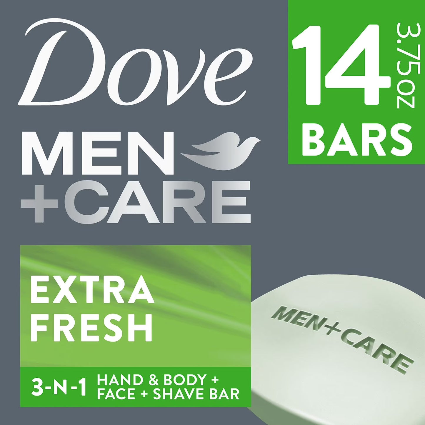 Dove Men+Care Body and Face Bar Soap, Extra Fresh, 3.75 oz., 14 ct