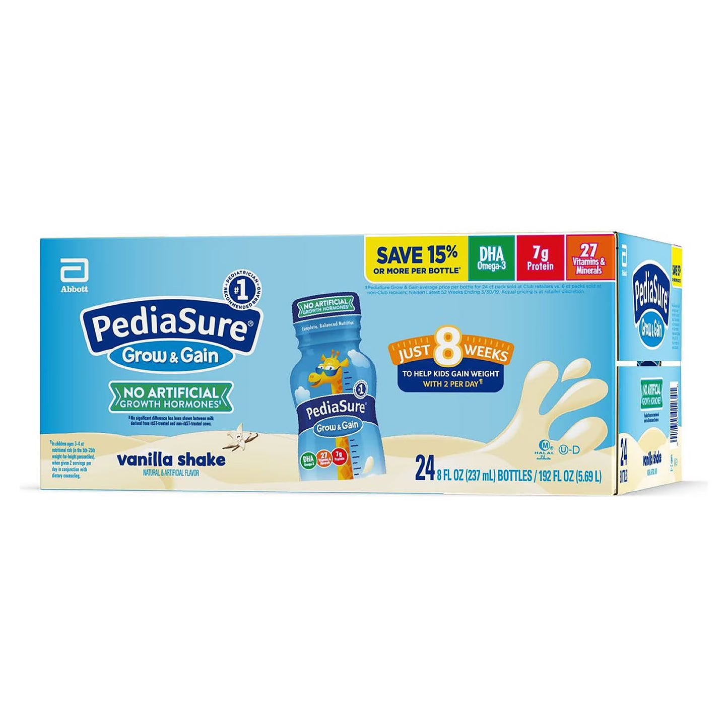 PediaSure Grow and Gain Nutrition Shake for Kids, Vanilla 8 fl. oz., 24 pk.