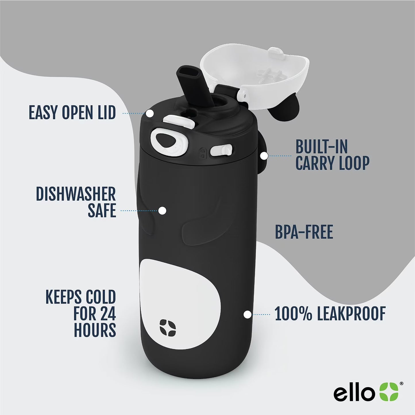 Ello Ellies 2-Pack 12oz Kids Stainless Steel Vacuum Insulated Water Bottle with Straw & Leak-Proof Lid