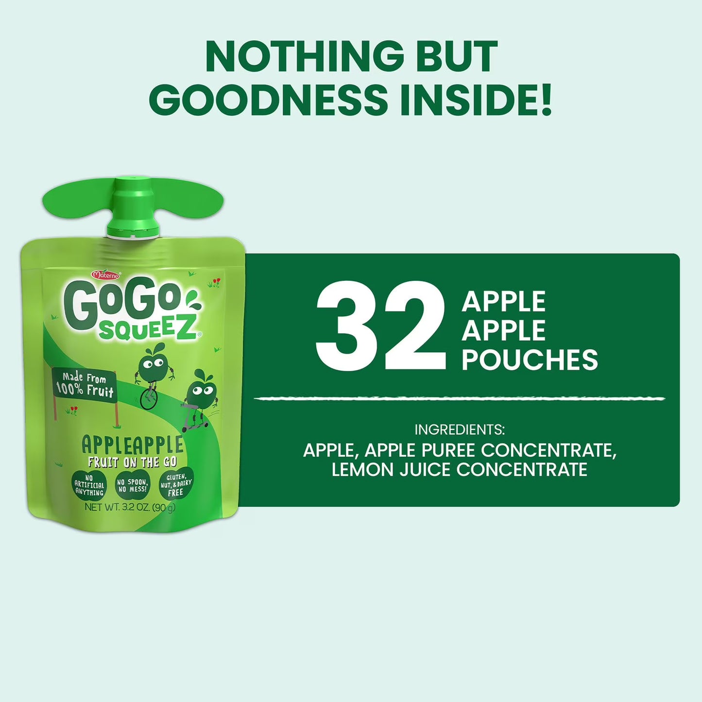 GoGo SqueeZ Applesauce Pouches, Apple Apple, 3.2 oz., 32 ct.