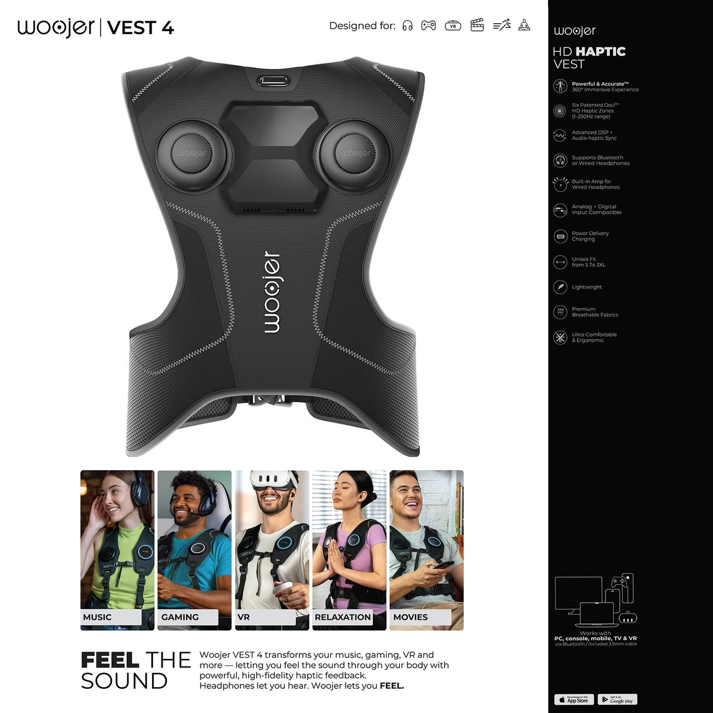 Woojer Vest 4 High-Fidelity Haptics - for VR, Games, Music, Movies, and Wellness