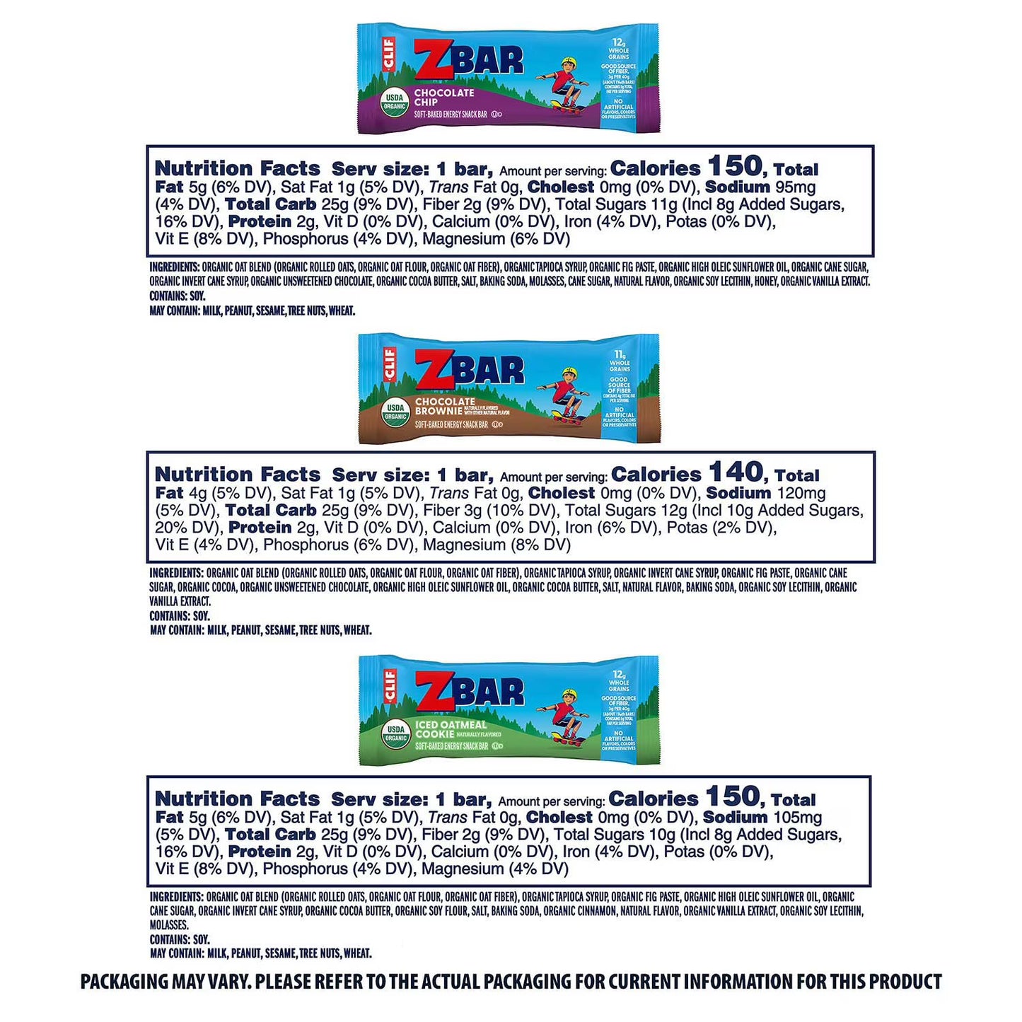 Zbar Soft Baked Organic Granola Snack Bars, Variety Pack, 36 pk.