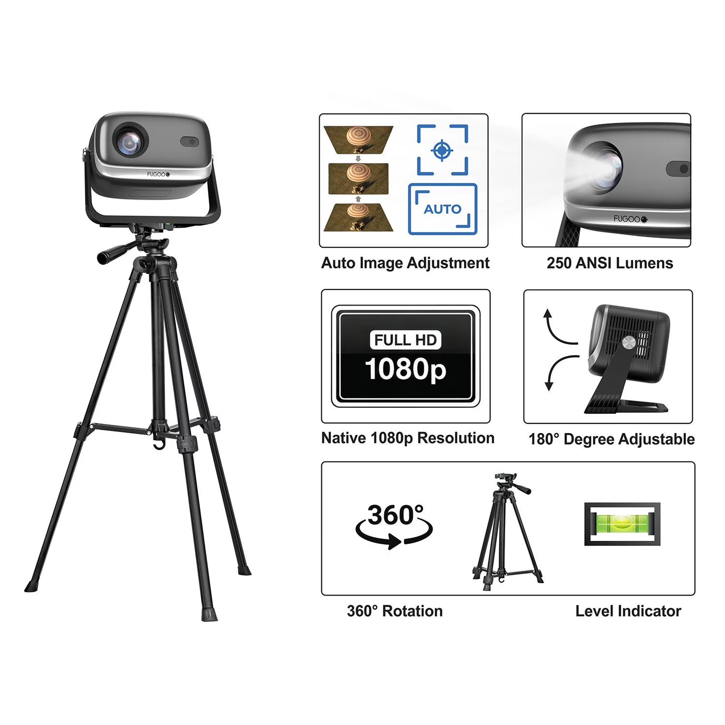 Fugoo Outdoor Projector & Soundbar Bundle with Tripod & 120" Foldable Screen