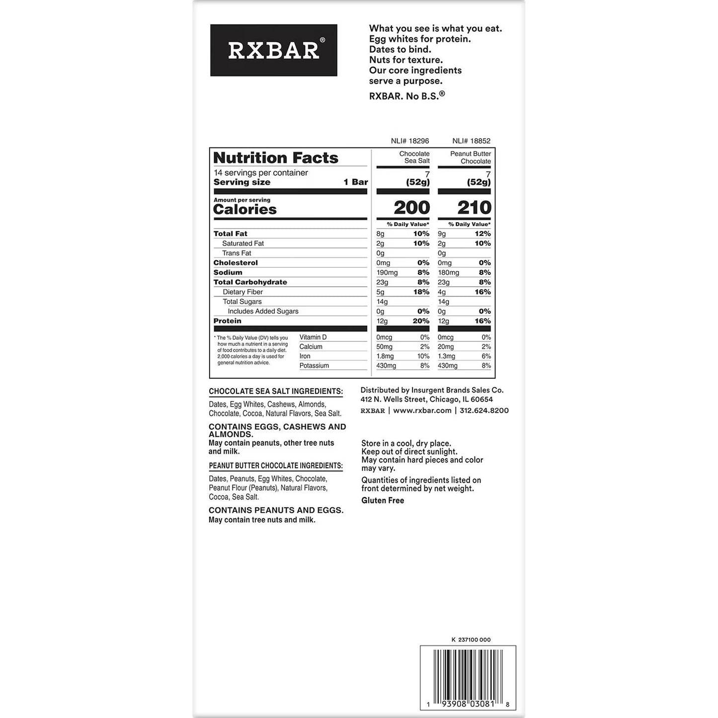 RXBAR Protein Bars, Chocolate Sea Salt and Peanut Butter Chocolate Variety Pack, 1.83 oz., 14 pk.