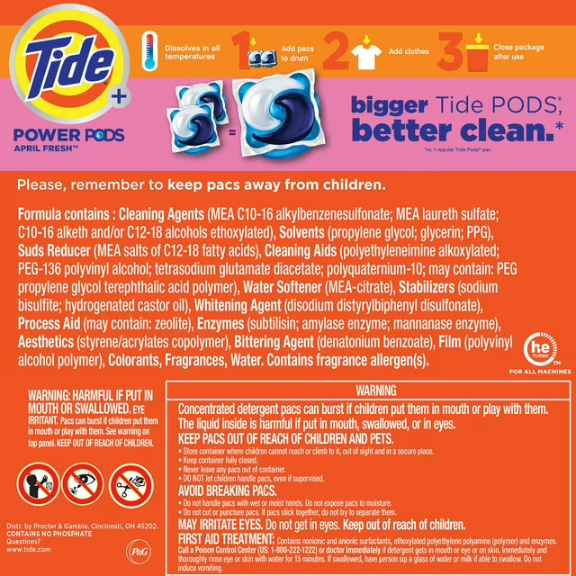 Tide Power PODs Downy Soft Boosters Laundry Detergent Pacs, April Fresh, 72 ct.
