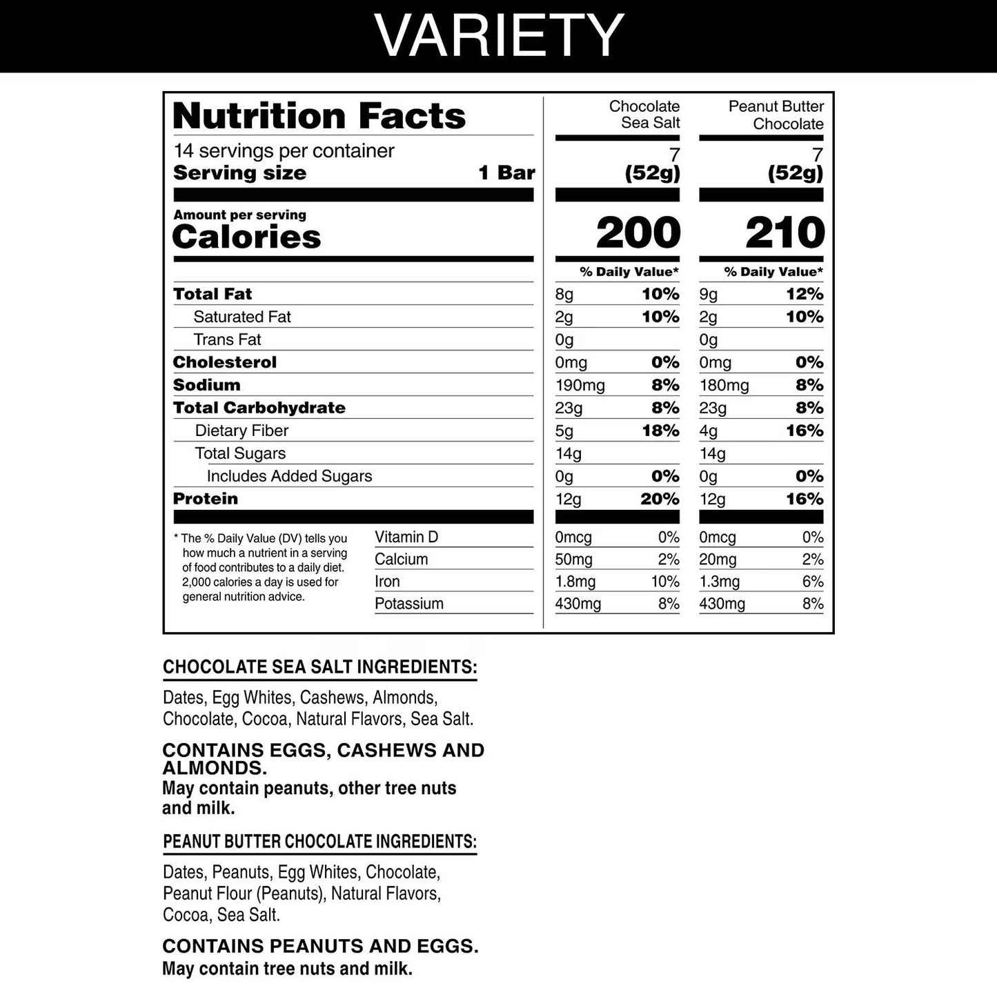 RXBAR Protein Bars, Chocolate Sea Salt and Peanut Butter Chocolate Variety Pack, 1.83 oz., 14 pk.