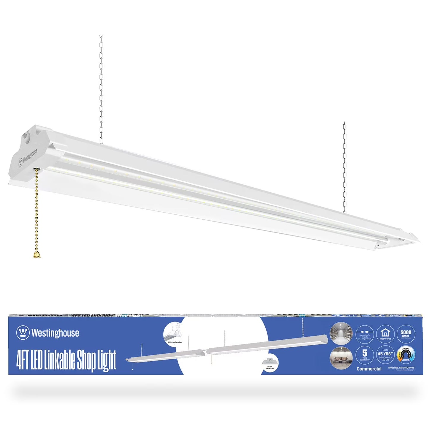 Westinghouse 4' 5000 Lumen LED Shop Light, White Finish, 4 pk.