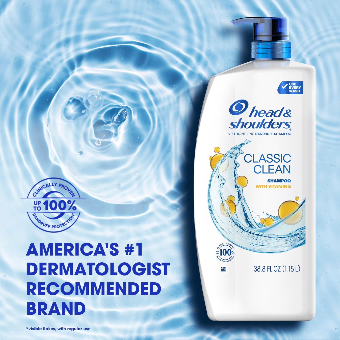 Head & Shoulders Classic Clean Anti-Dandruff Shampoo, Vitamin E, Flake Protection & Itch Relief, 38.8 fl. oz